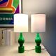 Pair of Philippe Capelle green turned wood bedside lamps - 1970.