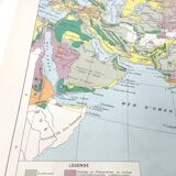 Carte vintage Asie Chine Urss Inde Japon 43x43cm de 1950
