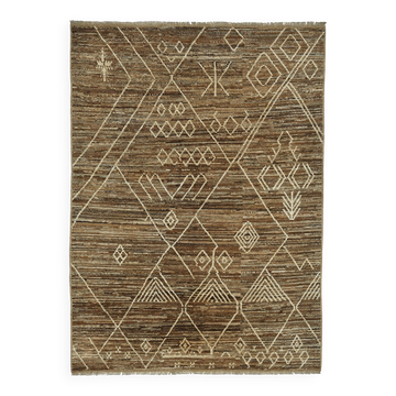Tapis décoratif tribal en laine marron fait main 207 cm x 293 cm