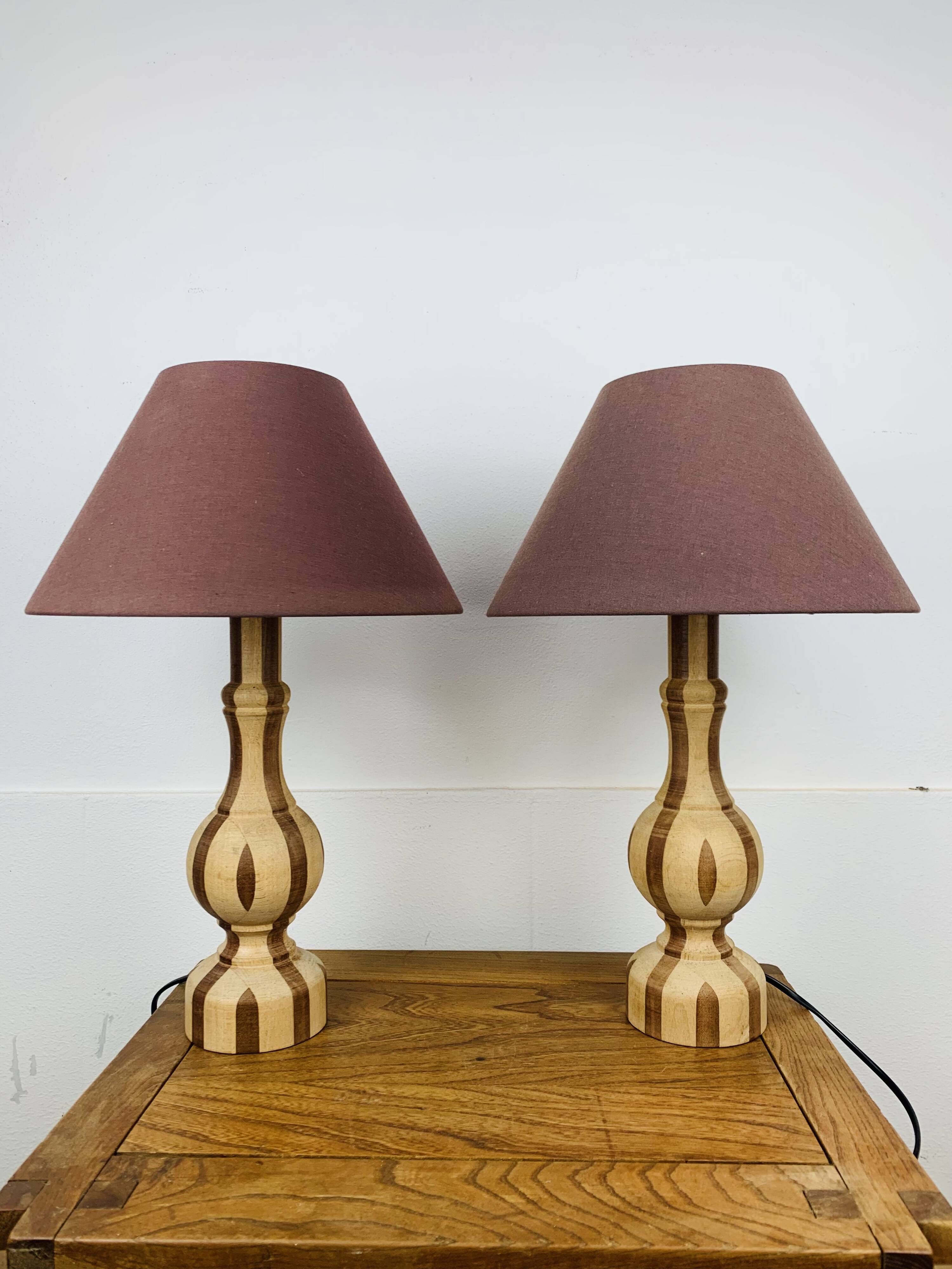 Pair of vintage turned wood lamps
