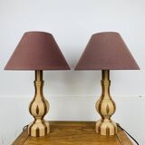 Pair of vintage turned wood lamps