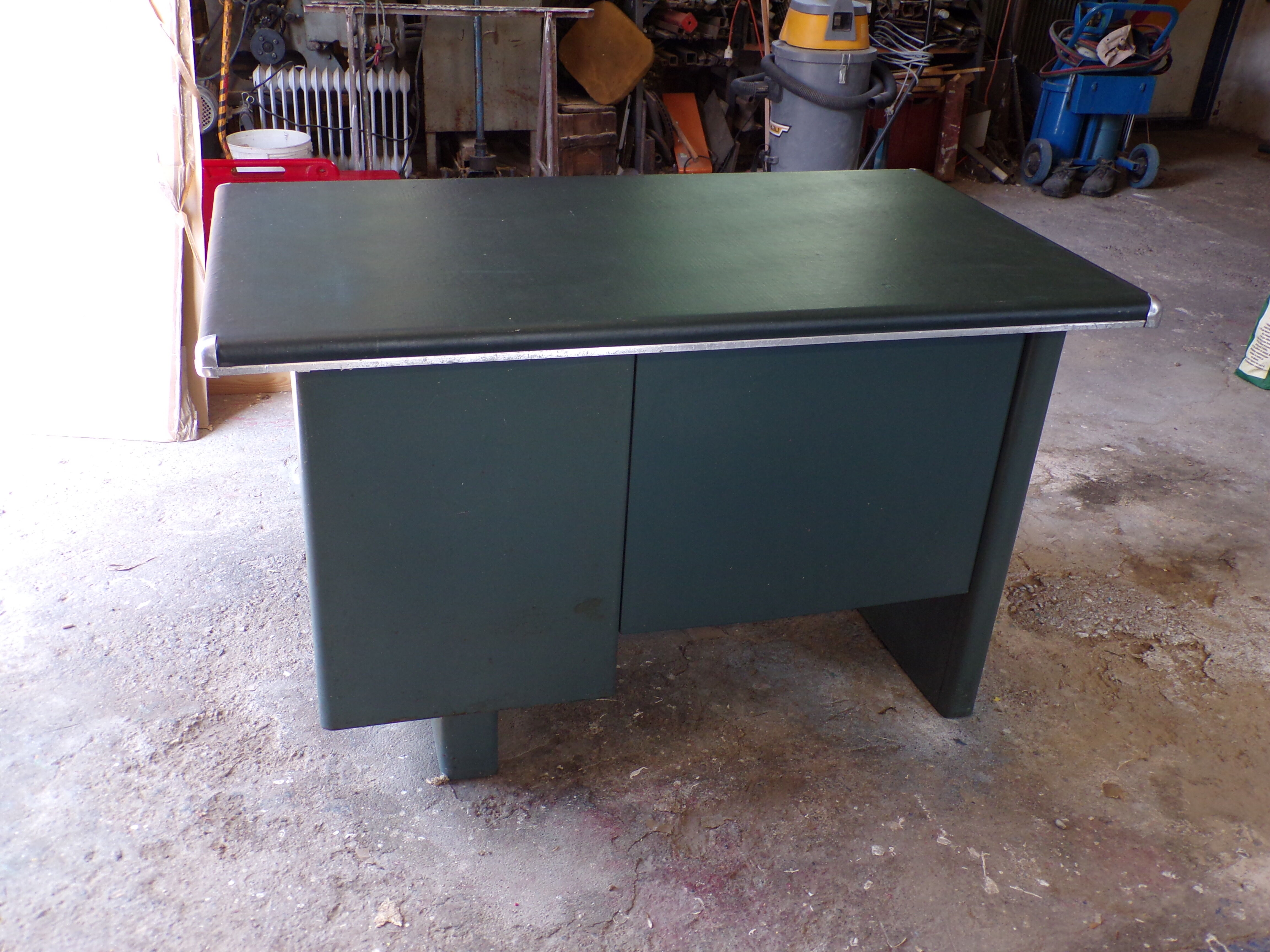 Green metal desk
