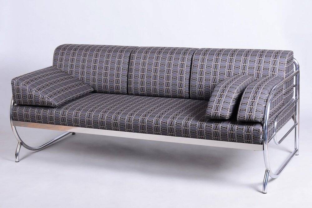 Bauhaus Sofa in Chrome and Fabric from Robert Slezak, Czech, 1930s