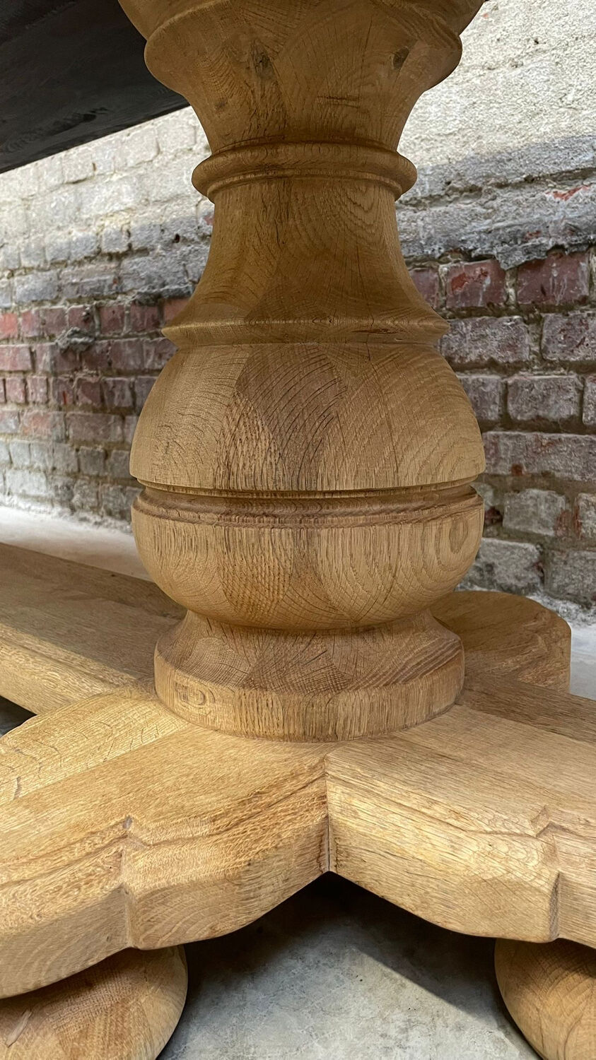 Massive oval monastery table made of bleached oak with turned legs