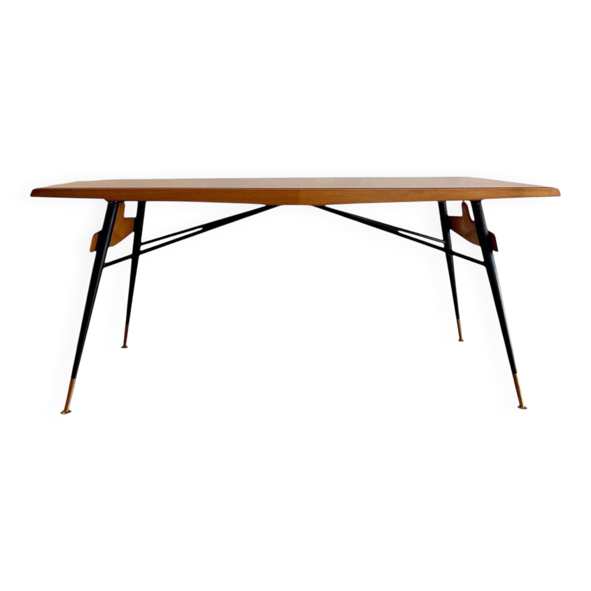 Original table by Ico Parisi with a structure of wood, metal, and stained glass.