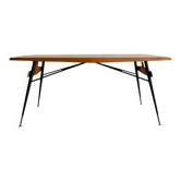 Original table by Ico Parisi with a structure of wood, metal, and stained glass.