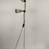 Vintage adjustable floor lamp, matte white lacquered metal and chrome, France 1970.