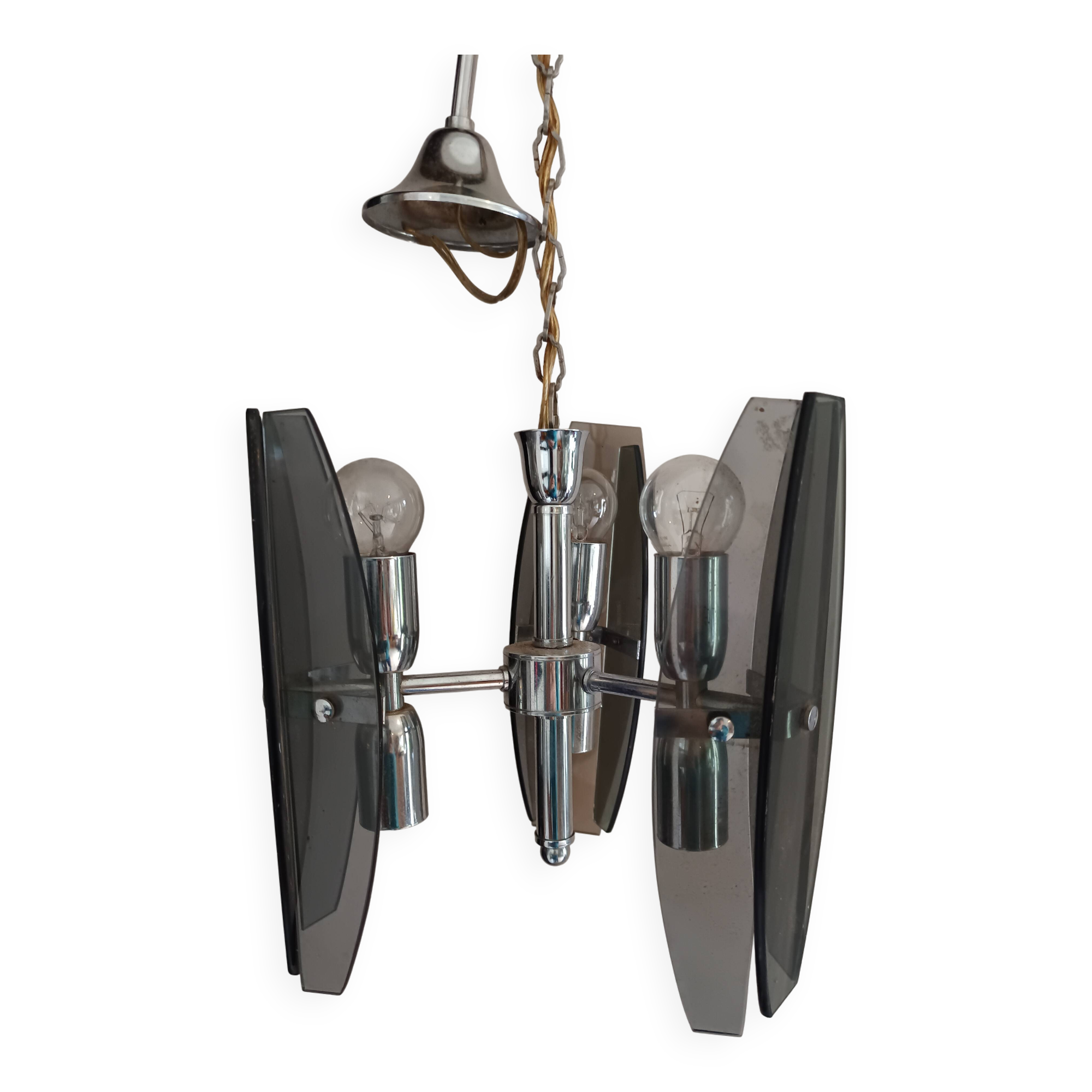 Veca style design pendant chandelier smoked glass 1960 6 lights