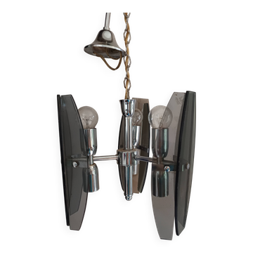 Veca style design pendant chandelier smoked glass 1960 6 lights