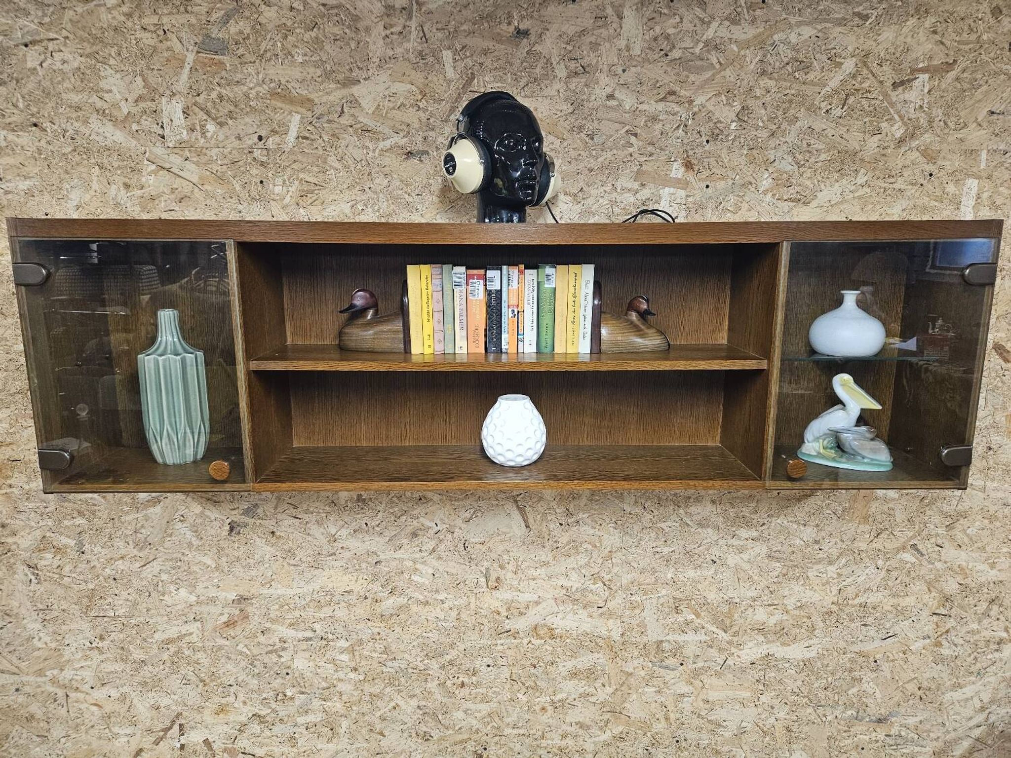 Wall shelf display cabinet library 1970
