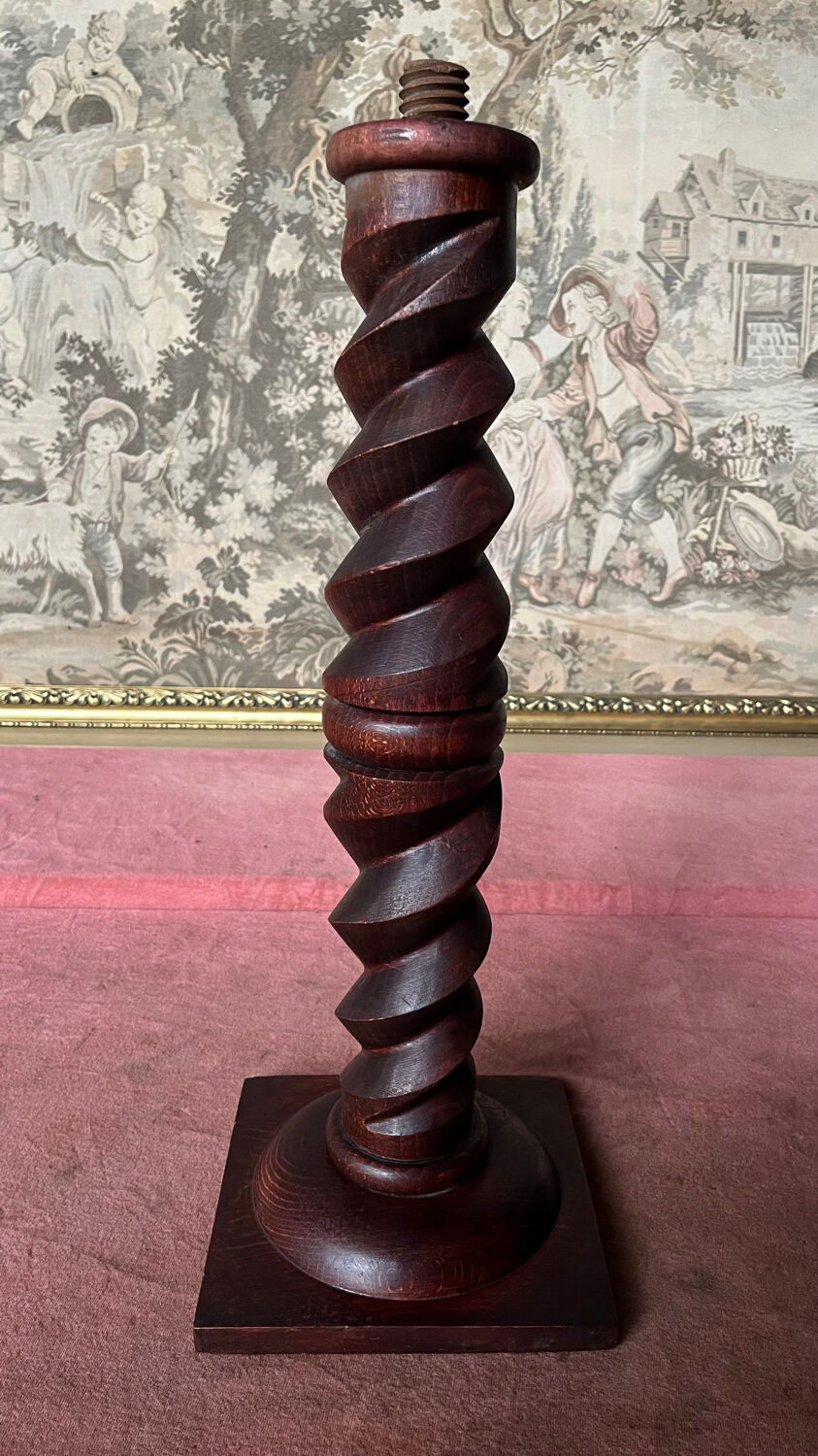 Pied de lampadaire bois tourné années 50