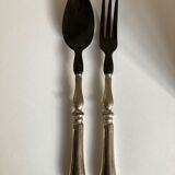 Product BHV Pair of filled silver salad cutlery and horn 19th