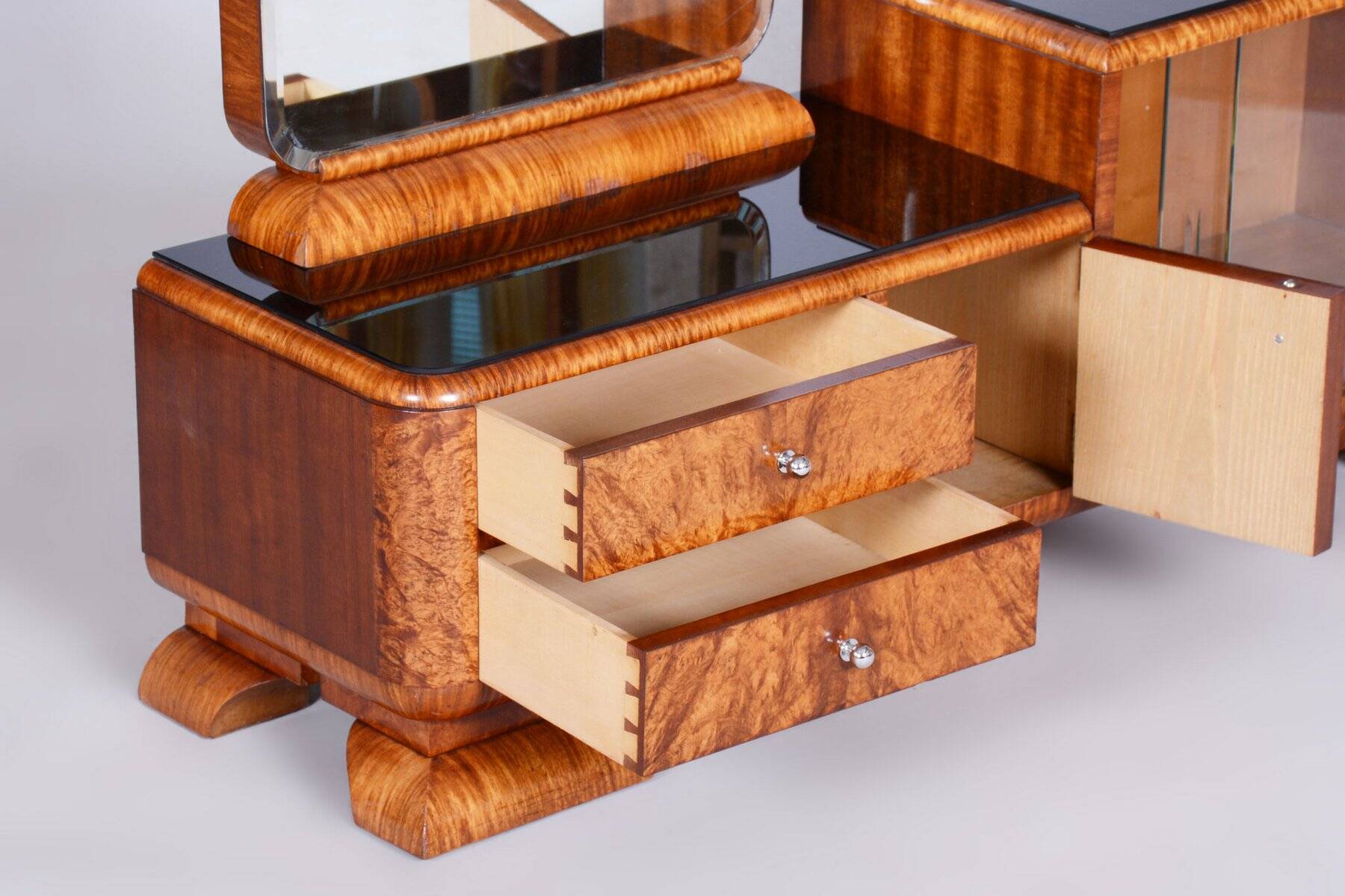 Art Deco Dressing Table in Rosewood and Walnut Veneer with Mirror, France, 1920s