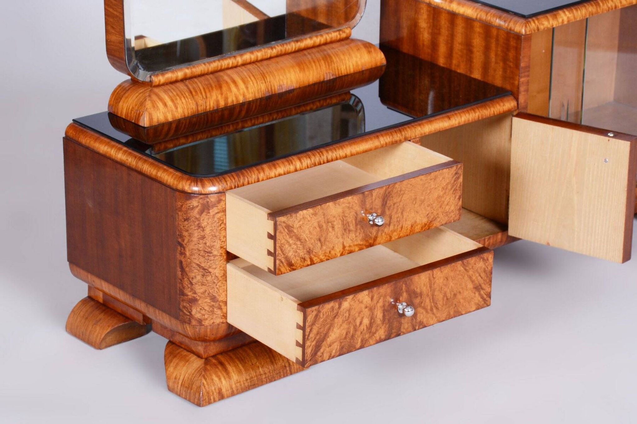 Art Deco Dressing Table in Rosewood and Walnut Veneer with Mirror, France, 1920s