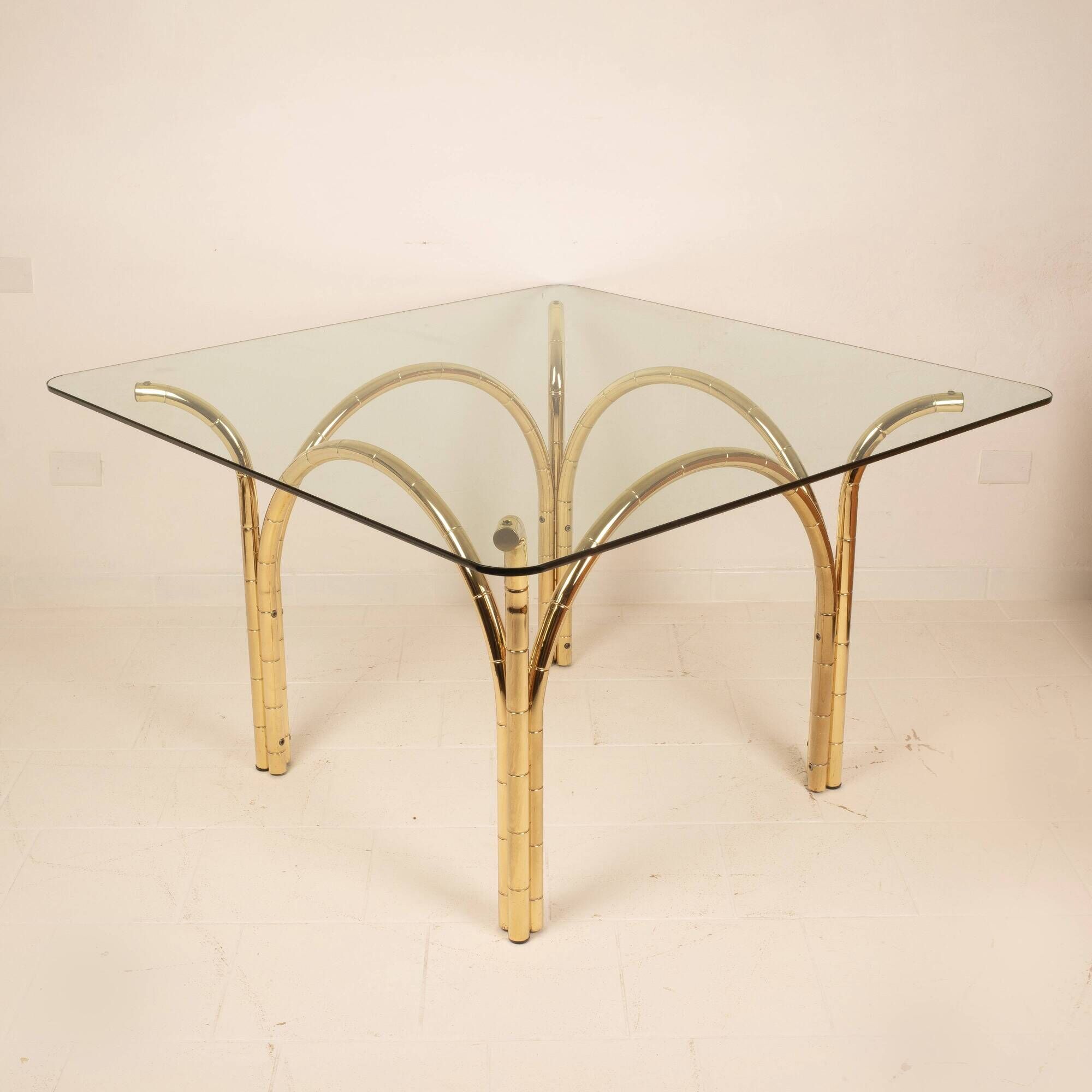 Glass and Brass Table, Italian Manufacture, 1970