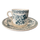 Cup and saucer old Iron earth stamped H.B.C.M Guadeloupe decoration flowers blue-green