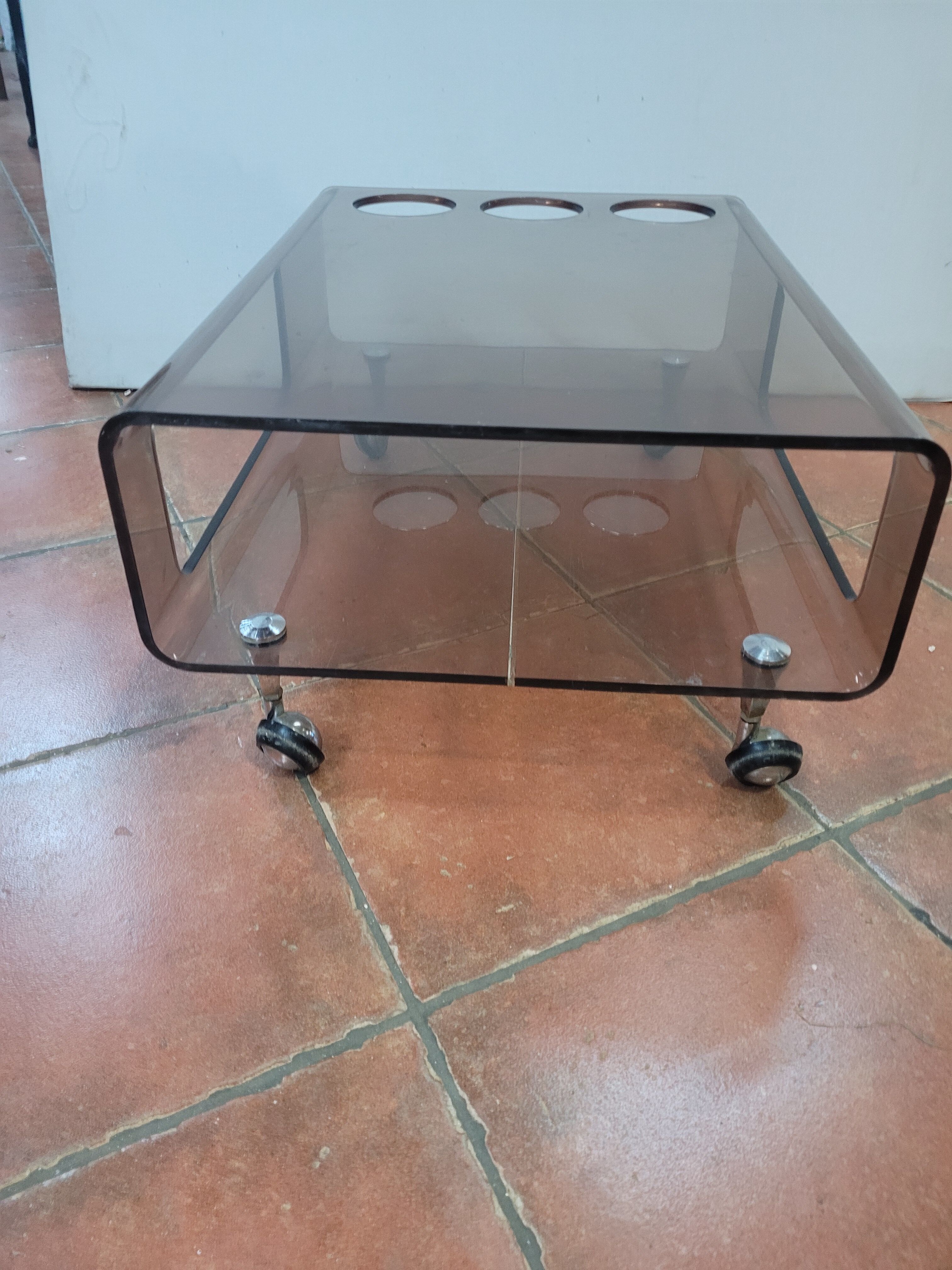 Smoked plexiglass coffee table from the 70s