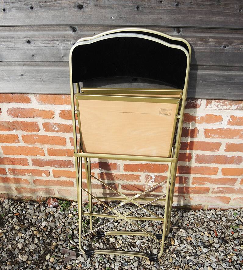 2 Antique Brass & Black Velvet Folding Chairs