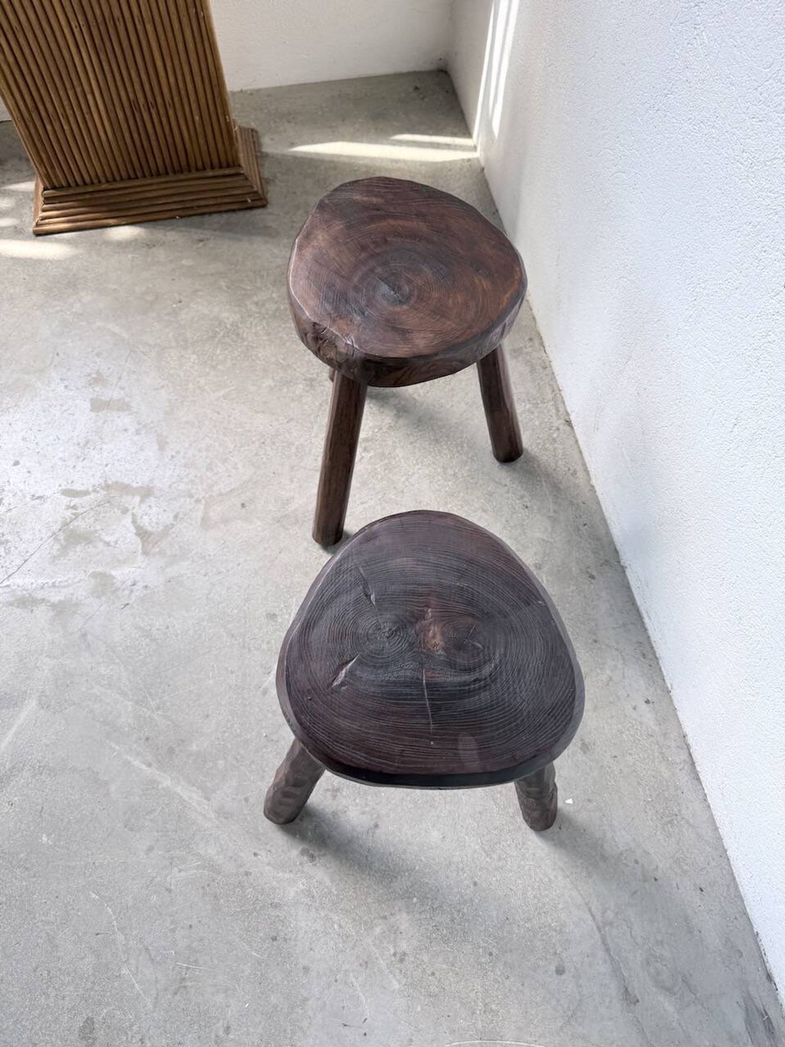 Pair of tripod stools in oak