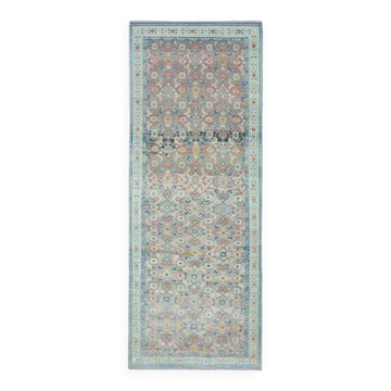 Vintage Turkish Oushak Handmade Wool Cotton Brown Runner Rug 118x309