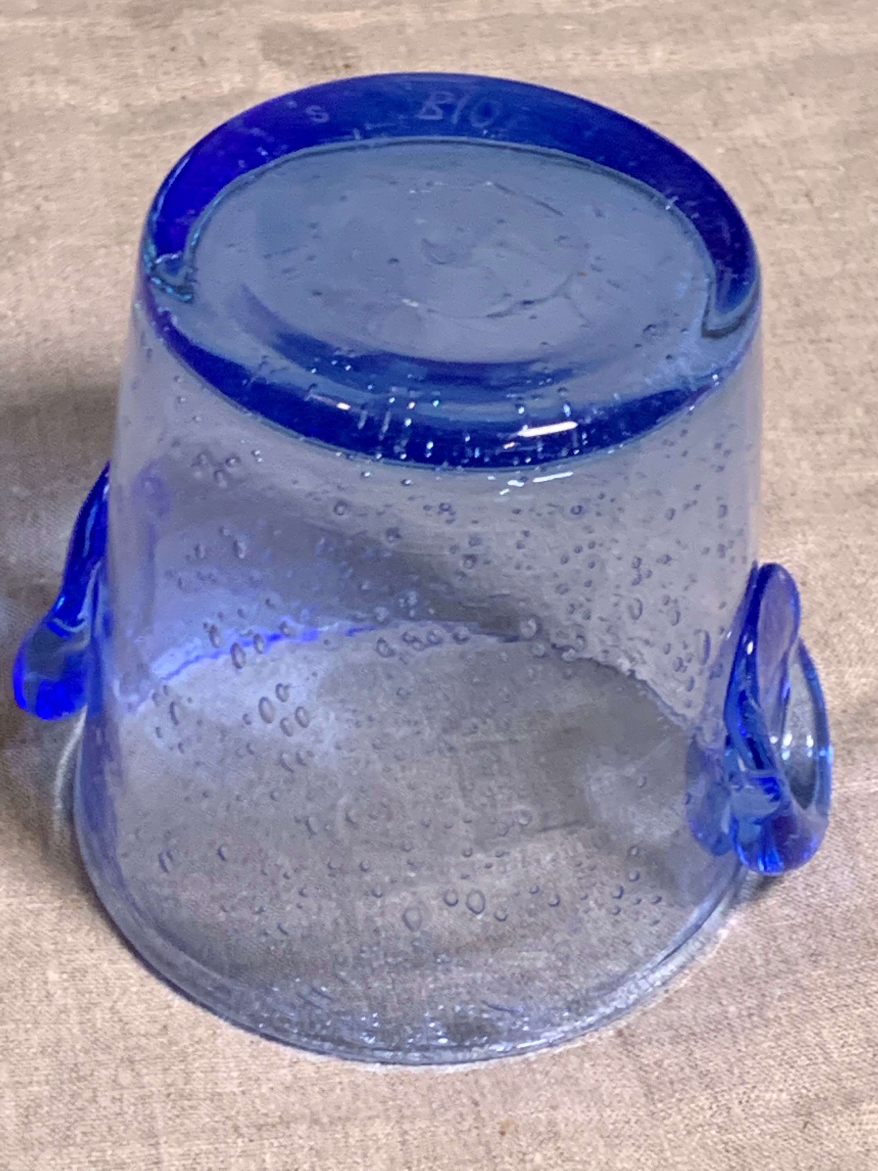 Blown glass ice bucket and lavender blue bubble from the Biot glassworks
