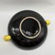 Large vintage black ceramic bowl with yellow parakeets, Vallauris.