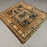 Antique Dagestan Kazak Rug 124x114 cm Caucasian, Gold, Blue, Rust Square Medium