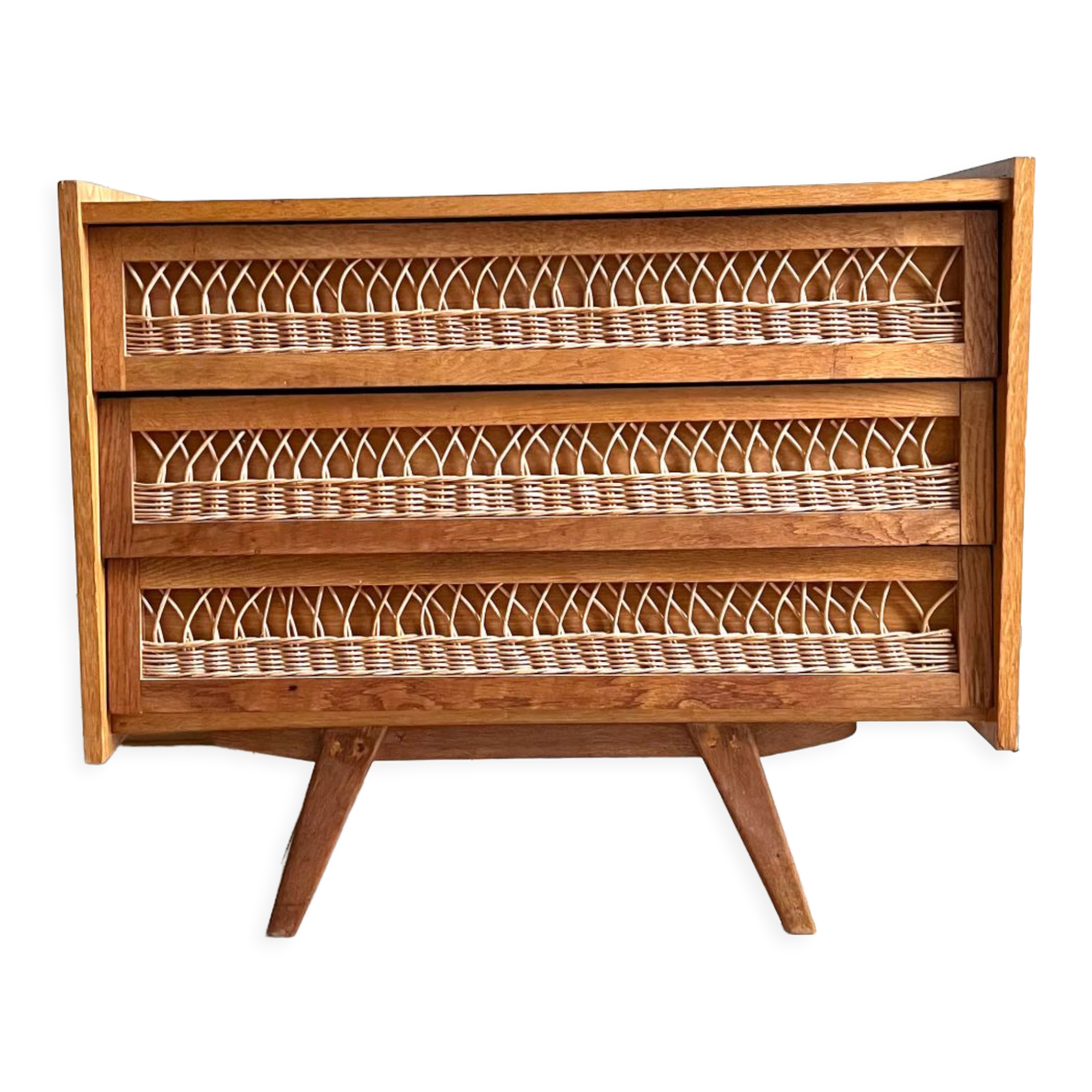 Commode bois et rotin