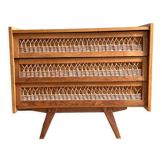Commode bois et rotin