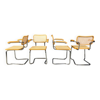 Set of 4 stackable vintage Marcel Breuer style armchairs, made in Italy, 1970s