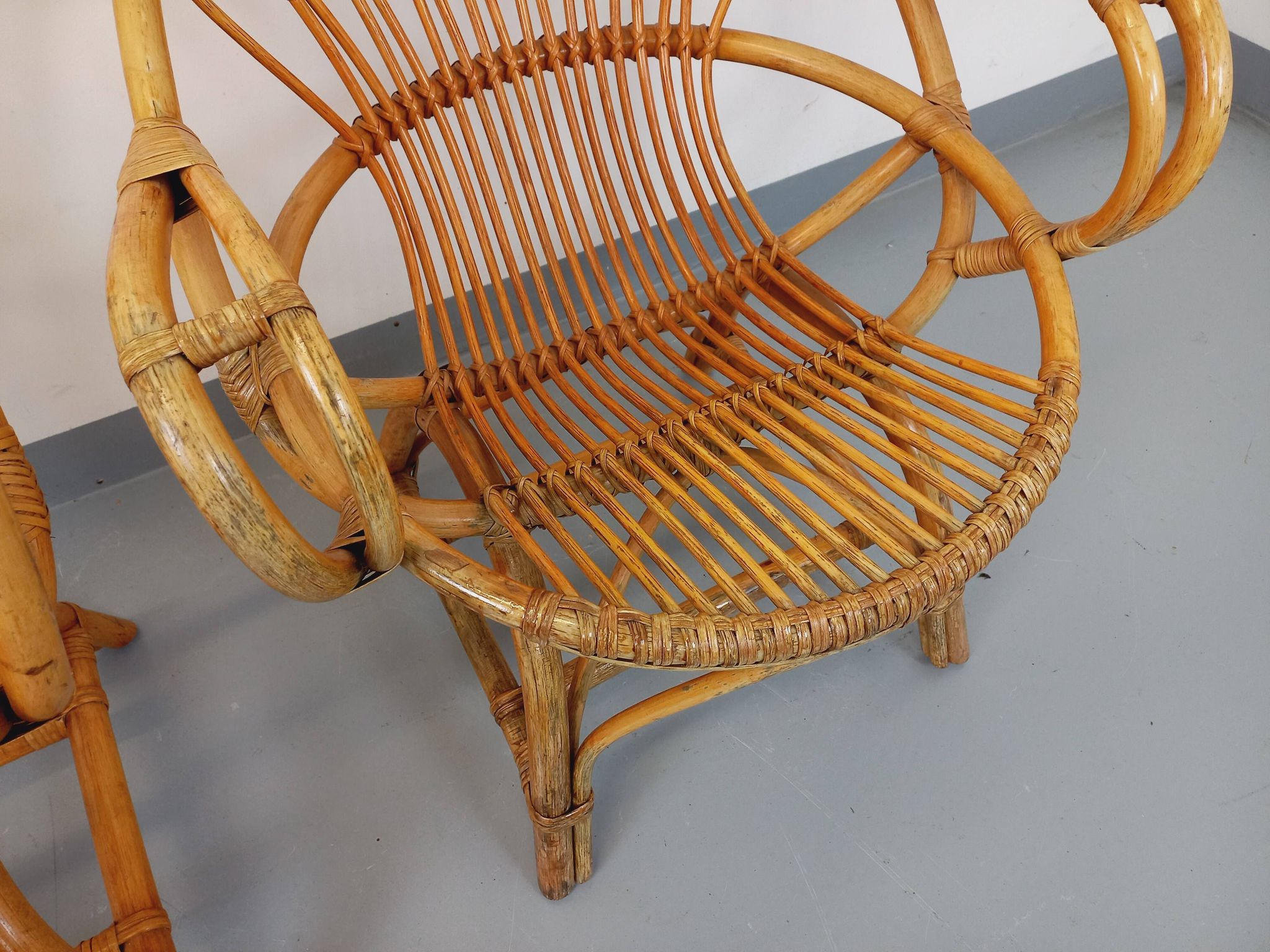 Pair of vintage rattan armchairs from the 60s