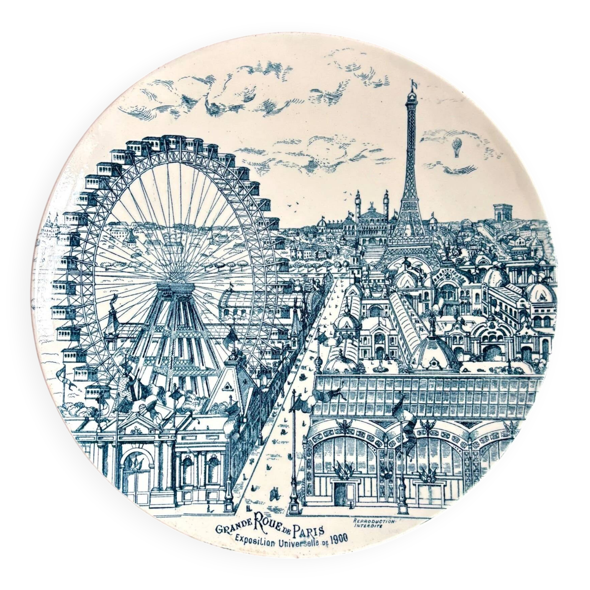 Plat "Exposition universelle" en faïence bleue n°2
