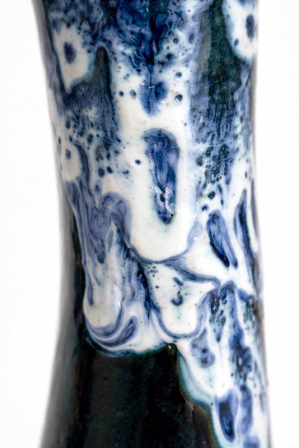 Vallauris Fat Lava Vase – Vintage French Ceramic Soliflore 60s Blue White