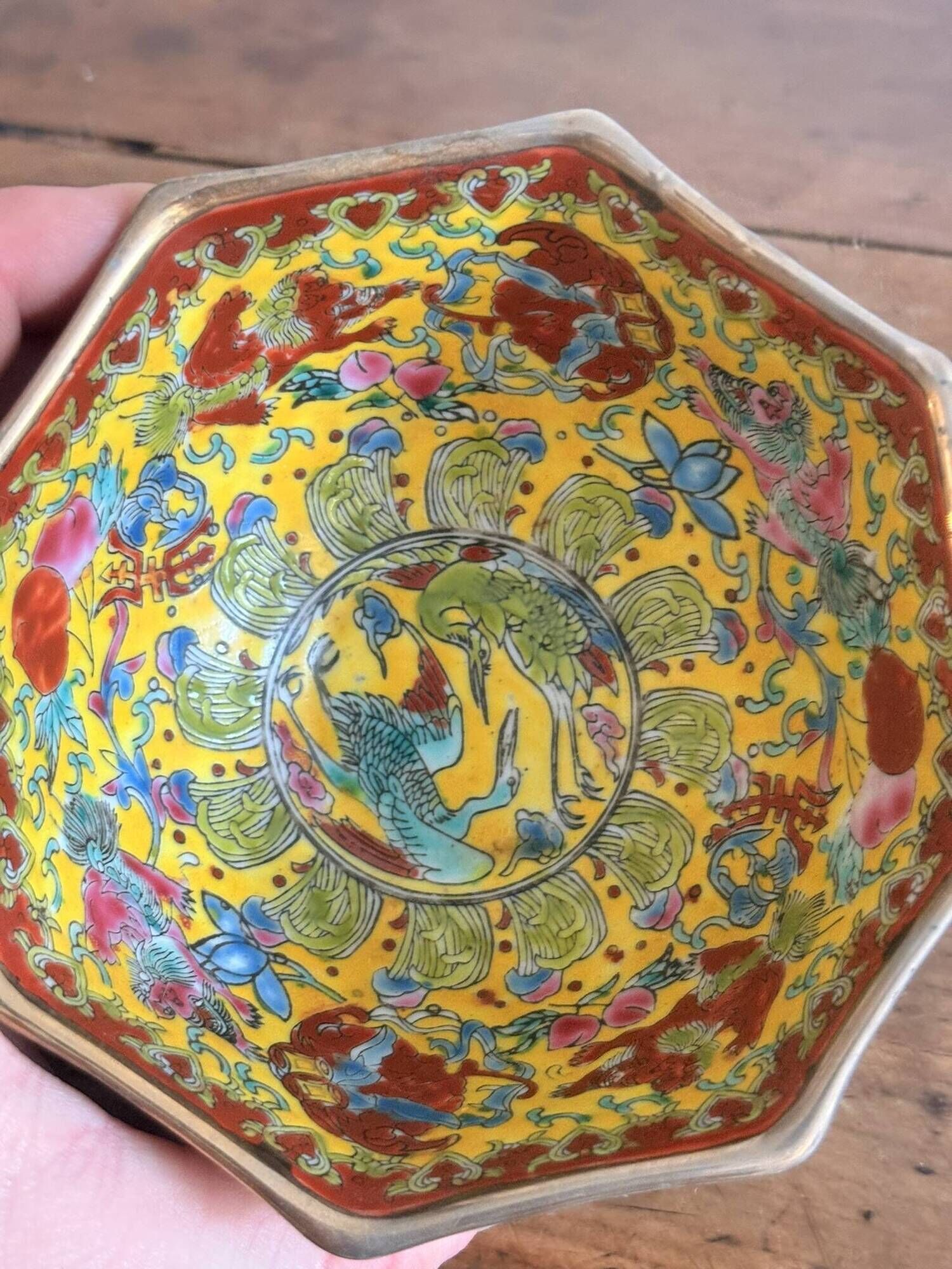 Porcelain Bowls Yellow Family Wancai Chinese Lions Shi Mun Shou Jingdezhen