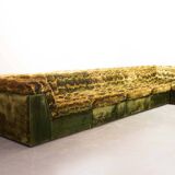 XL Woodstock Style Greenish Velvet Modular Sofa with Ottoman by Laauser 70s
