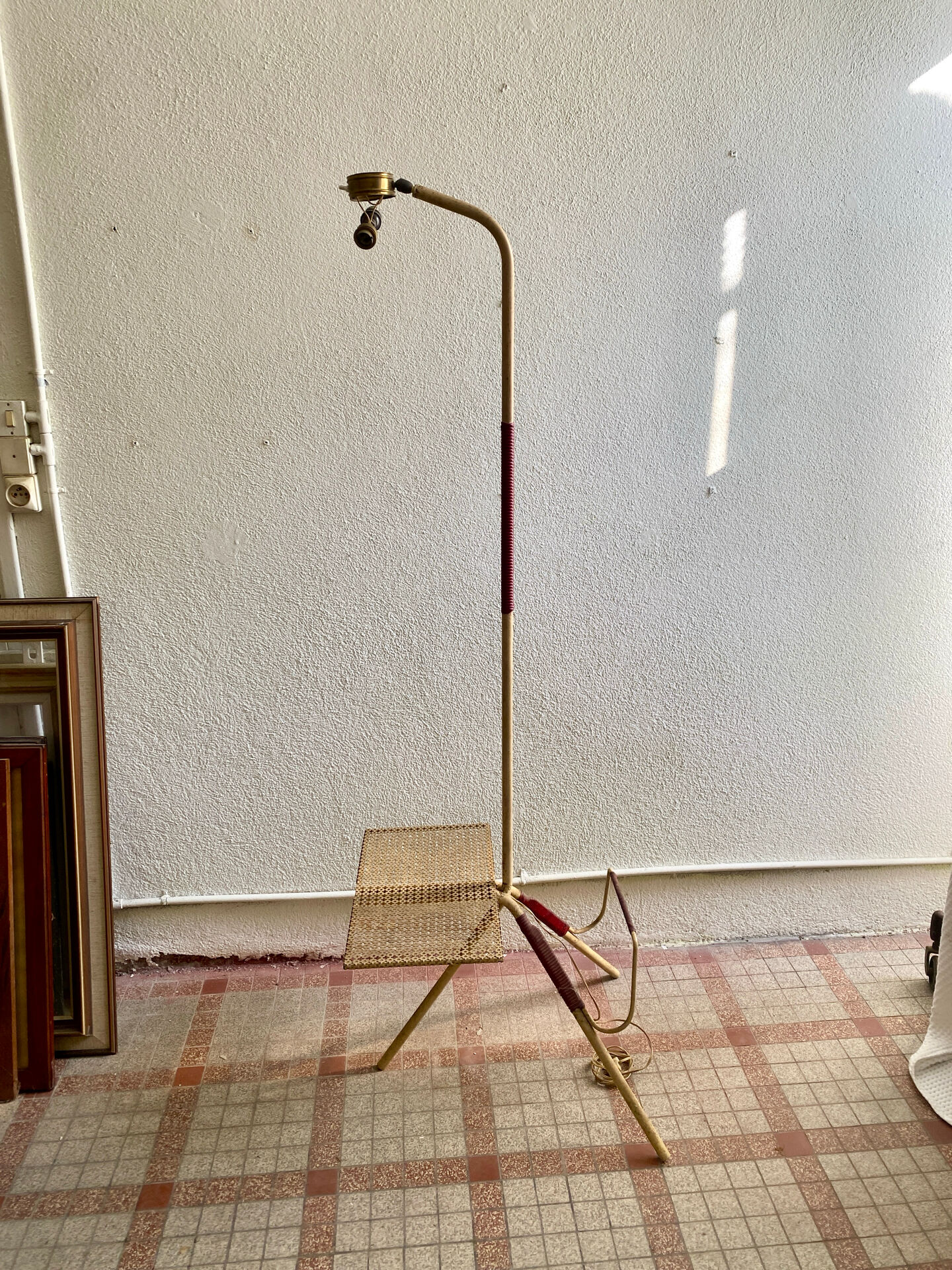 Floor lamp reading lamp diabolo perforated metal 1950s