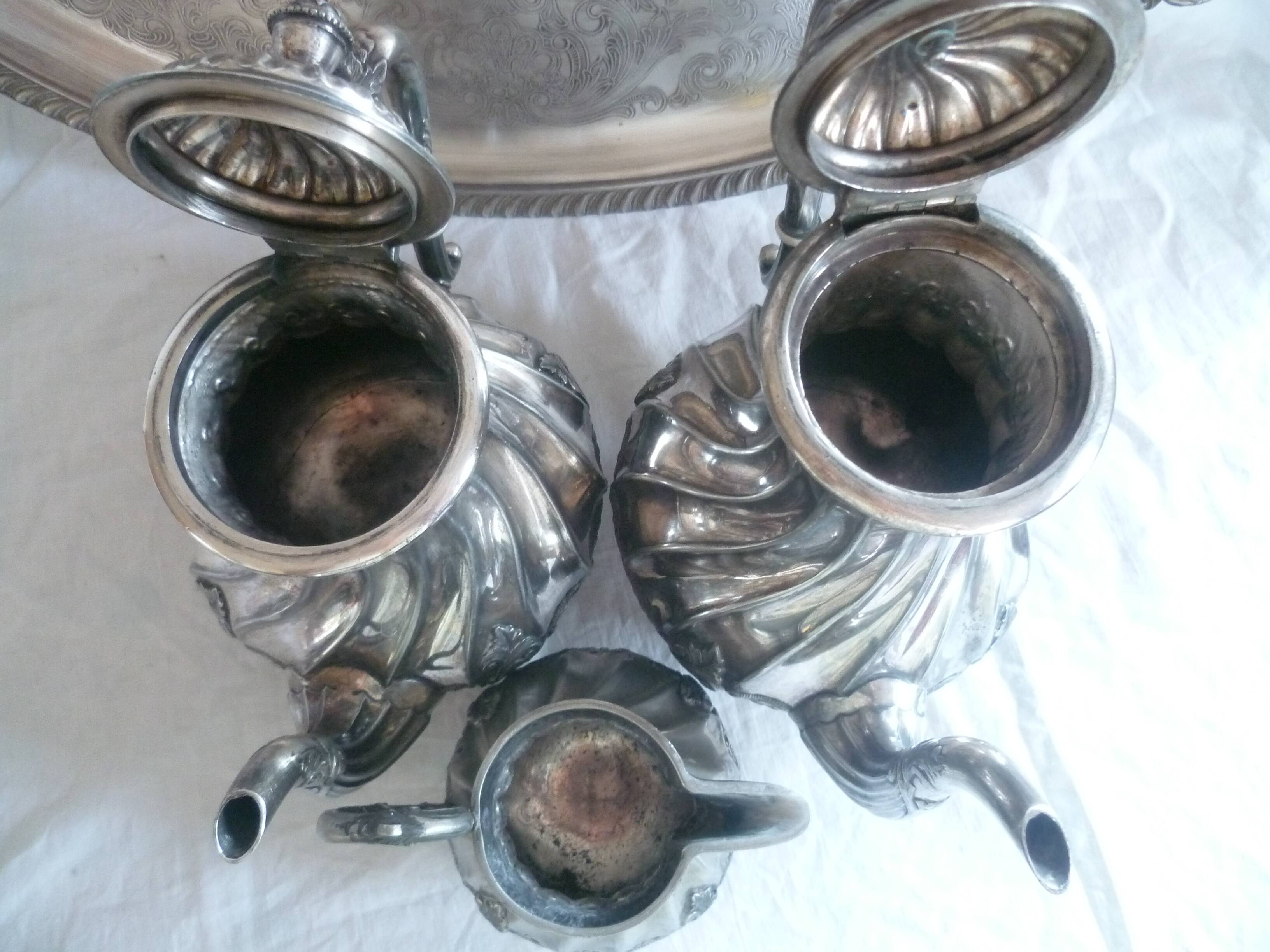 4-piece silver-plated coffee/tea set, quadripod, rococille style, twisted