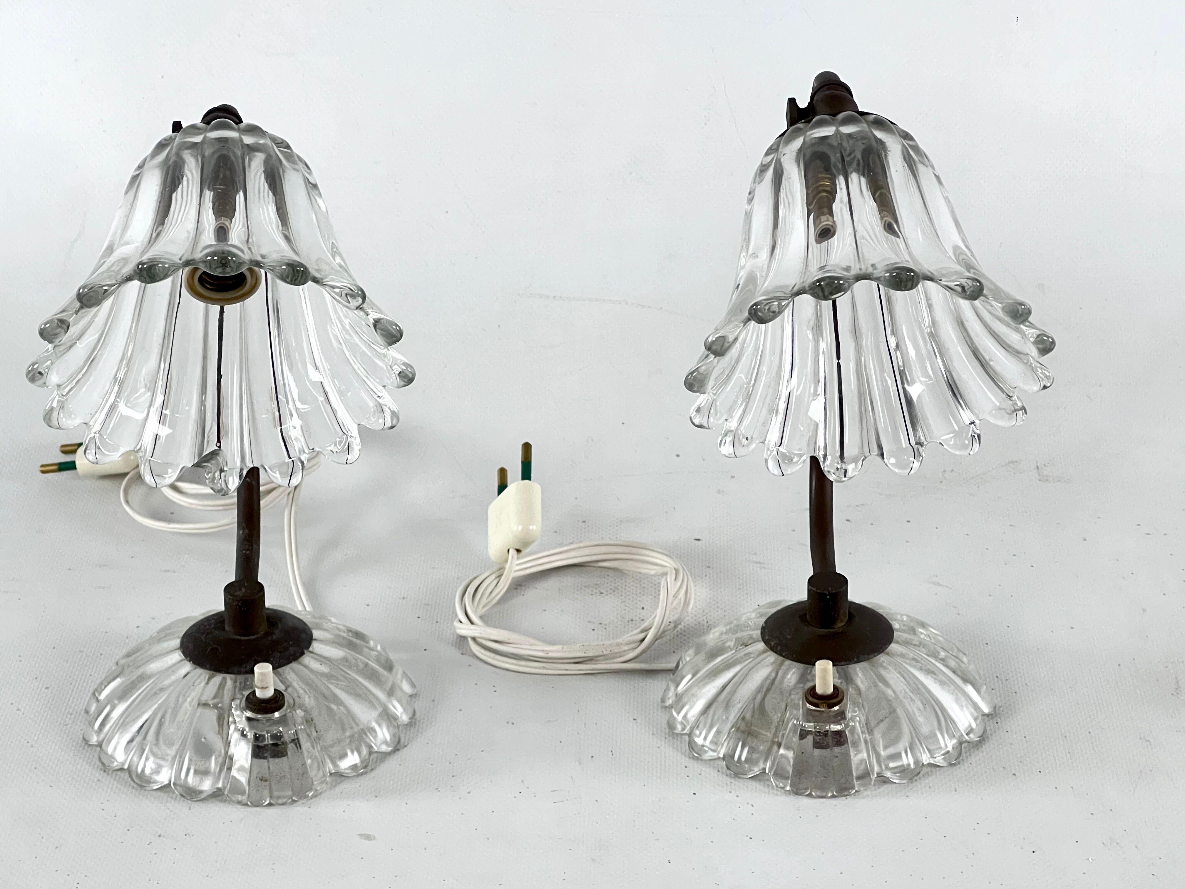 Art Deco, pair of Murano Glass table lamps, taly 1940s