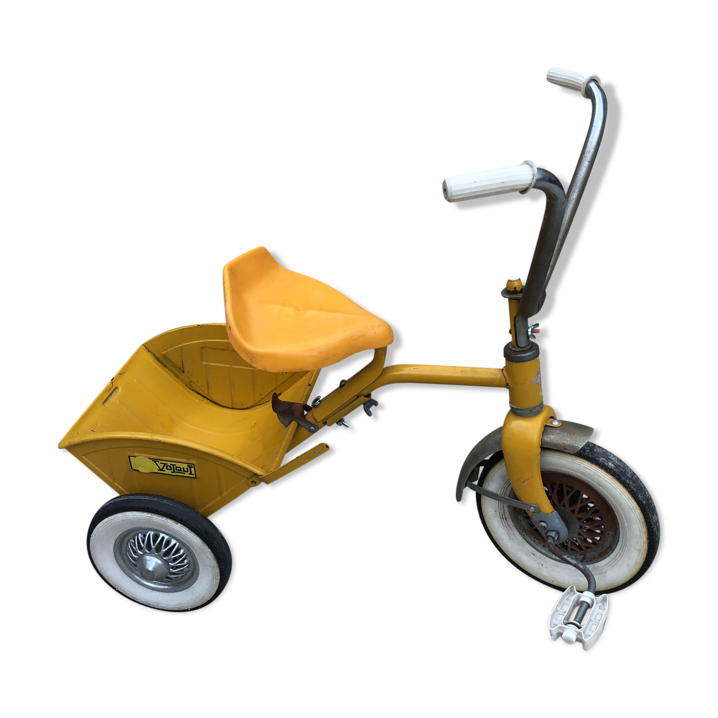 Yellow tricycle with folding bucket