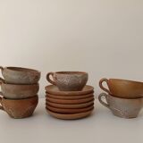 Stoneware coffee service, cups and saucers