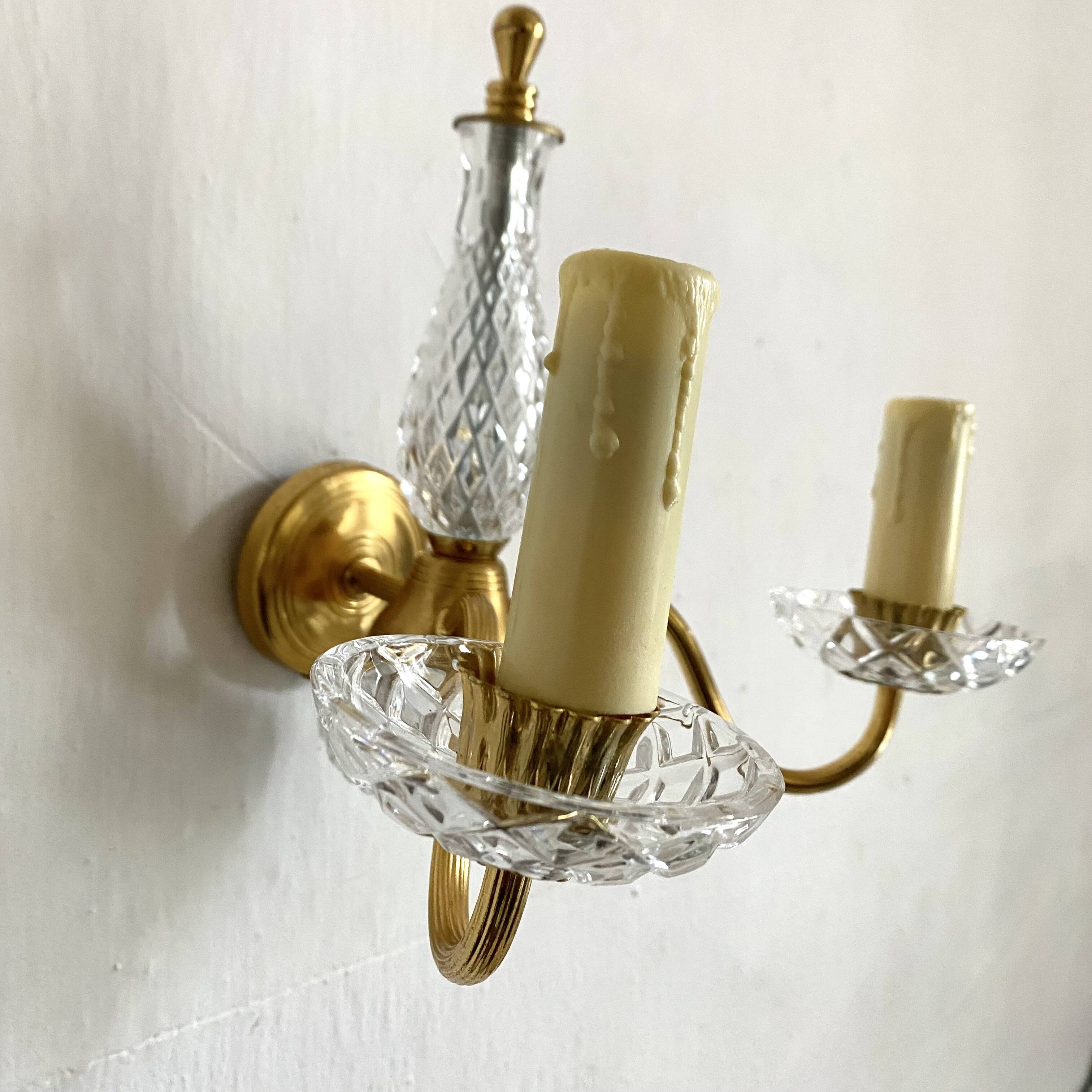 Pair of double glass and metal wall lights, 1960s