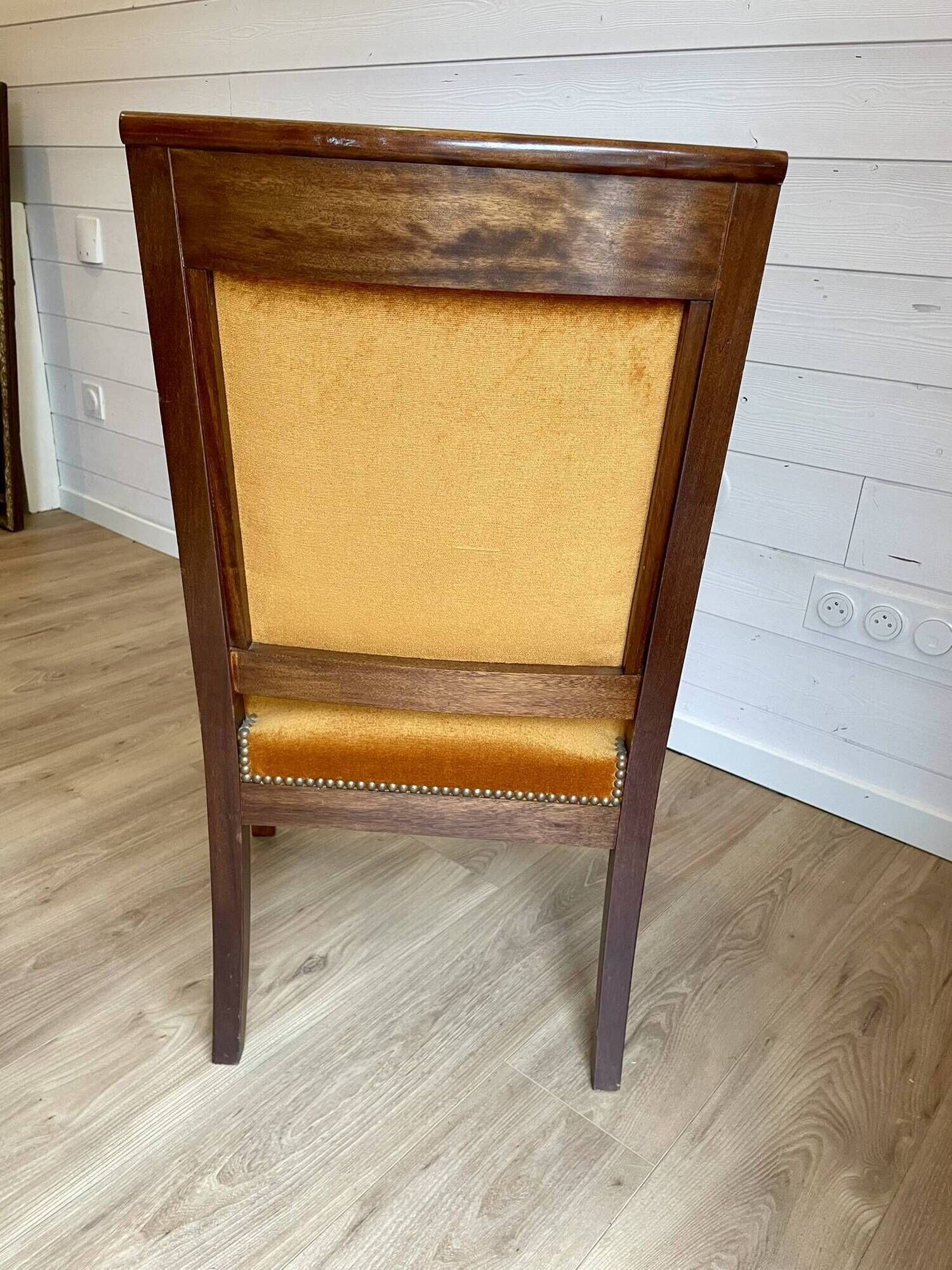 2 vintage style Directoire or Empire armchairs / cabriolets – orange velvet