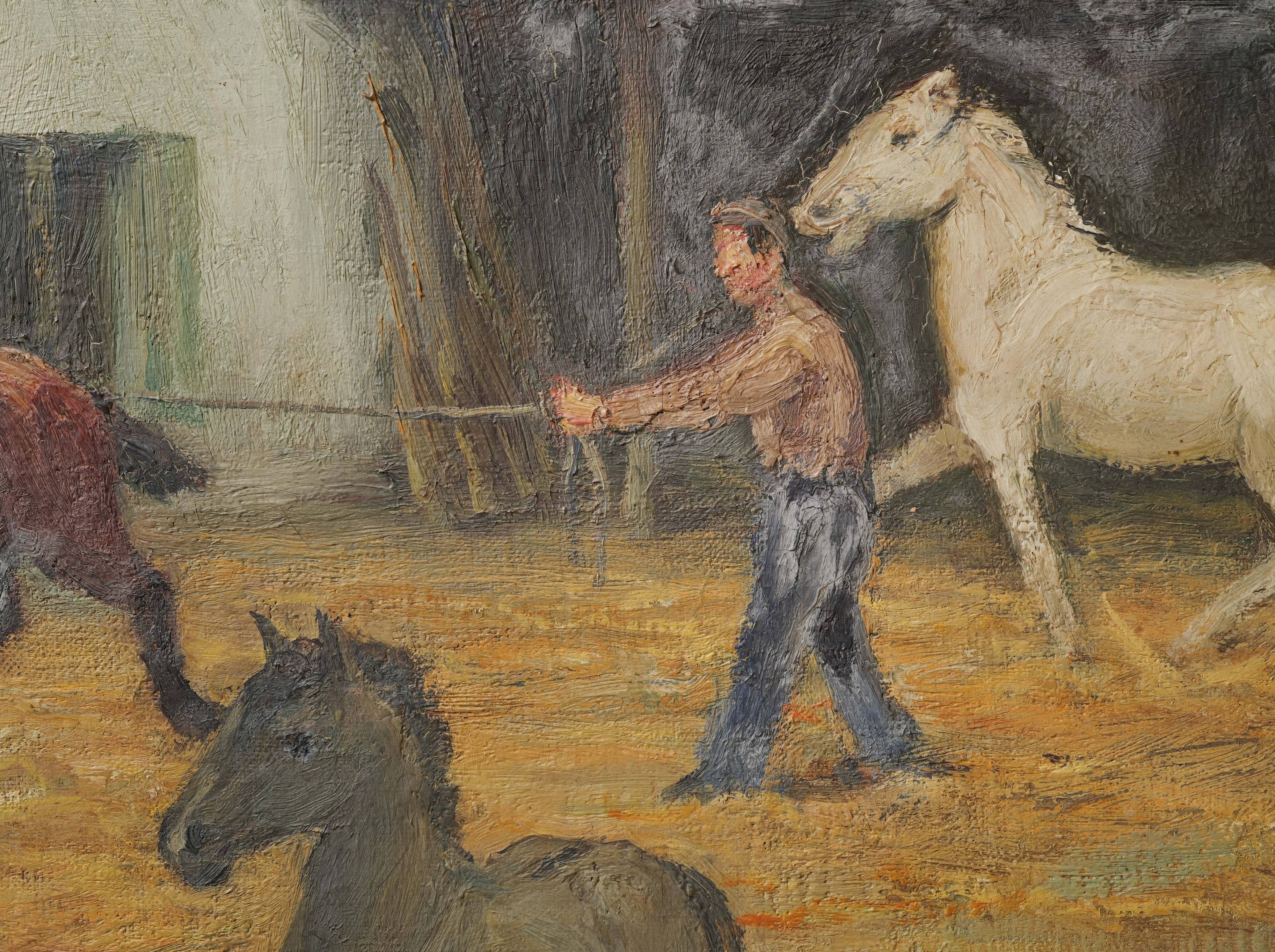 Oil on canvas, horse training, signed, circa 1950