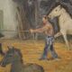 Oil on canvas, horse training, signed, circa 1950
