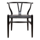 4 Danish chairs, black lacquered wood and leather, Wishbone model, Hans Wegner