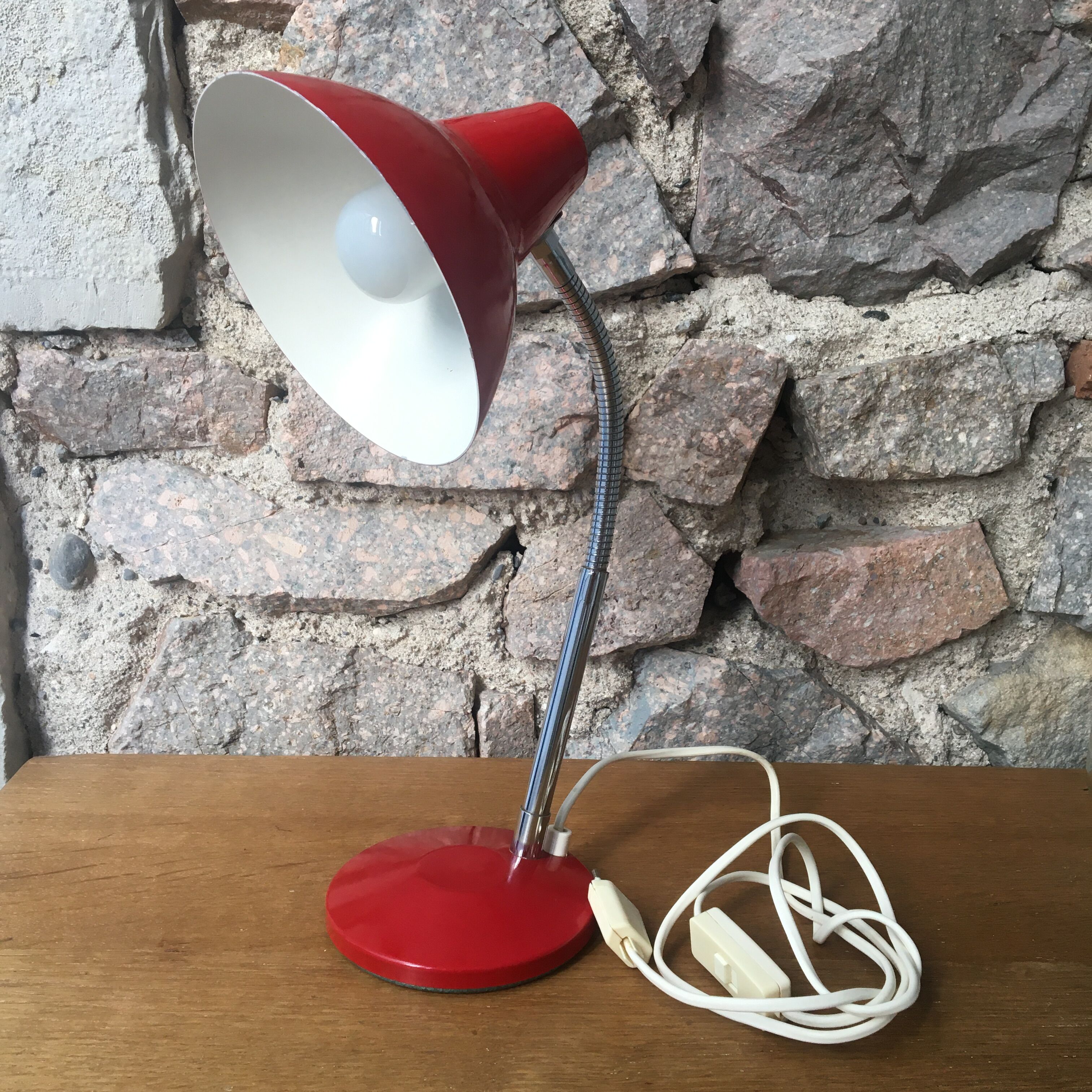 Vintage desk lamp red metal and stainless steel