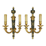 Paire de grandes appliques au carquois style Empire - bronze / patine vert