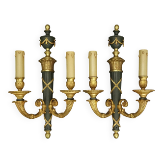 Paire de grandes appliques au carquois style Empire - bronze / patine vert
