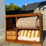 Commode en bois et rotin
