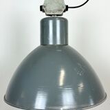 Grey industrial aluminium pendant lamp from polam wilkasy, 1960s